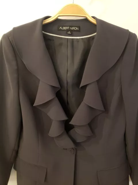 NWOT Albert Nipon Ruffle Front Blazer  Dark Grey Women's Jacket Size 8 2