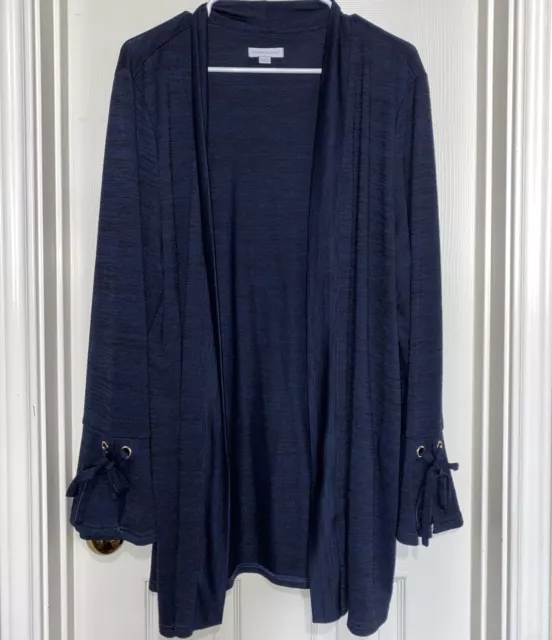 Charter Club XXL Admiral Navy Open Front Bell Sleeve W/ Ties Cardigan Sweater