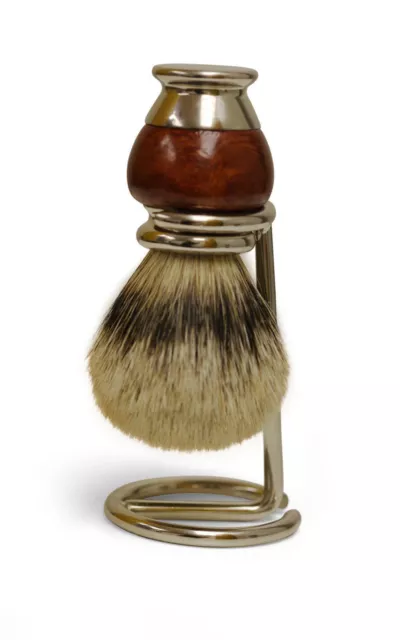 Top Grade Silver Tip Badger Hair Shaving Brush in Wood Handle & Steel Stand Kits