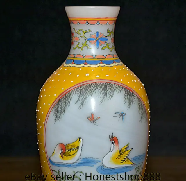 7.2" Qianlong Marked Chinese Coloured glaze Painting Flower Bird Bottle Vase 2