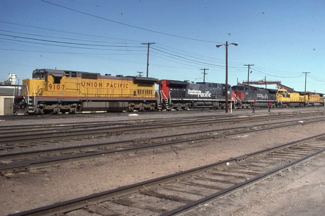 UNION PACIFIC SOUTHERN PAC Railroad Locomotives DENVER CO Original Photo Slide