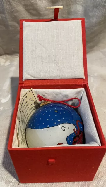 Vintage 1992 Bill Yee Polar Bear Inside Painted Glass Christmas Ornament