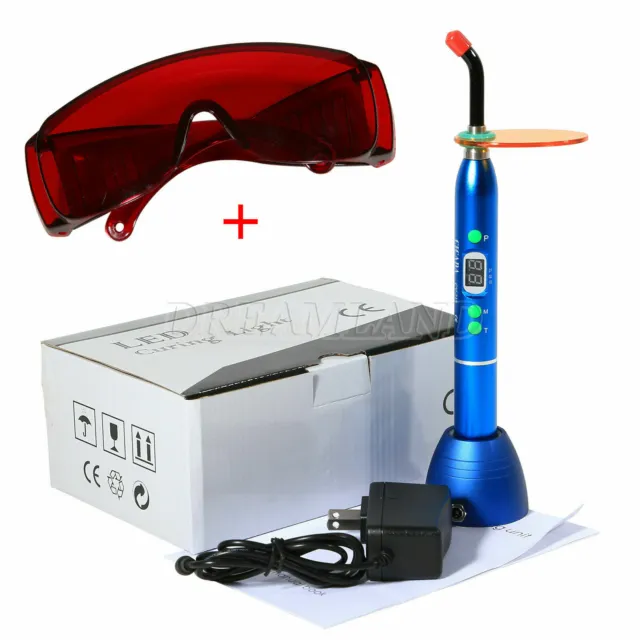 Dental 10W Wireless Cordless LED Curing Light Lamp 1800mw Blue/ Red Goggles NEW