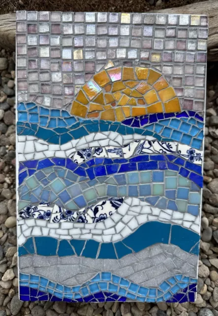 Sunrise Mosaic Wall Art, Coastal, Ocean, Handmade. 11x7