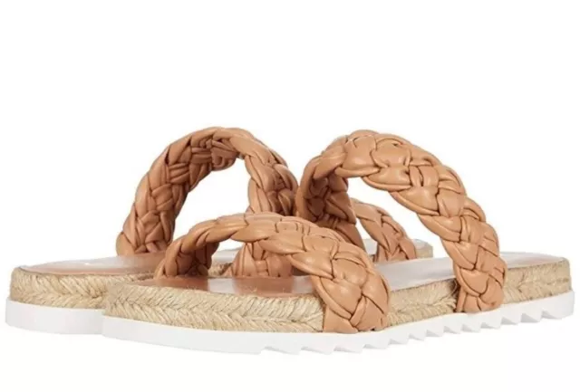 MARC FISHER LTD LEATHER JAIMEE NATURAL TAN BRAIDED SLIP ON SANDALS Size 5.5