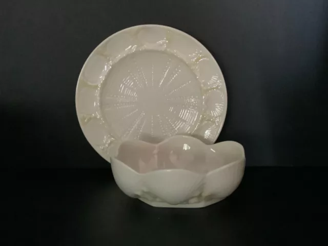 Belleek Shell & Coral Oval Nut Dish Candy Bowl, 4 x 5" Brown mark Plate 6 in lot