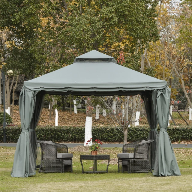 Outsunny Gartenpavillon Pavillon Partyzelt Gartenzelt mit 4 x Seitenwand 3 x 3 m
