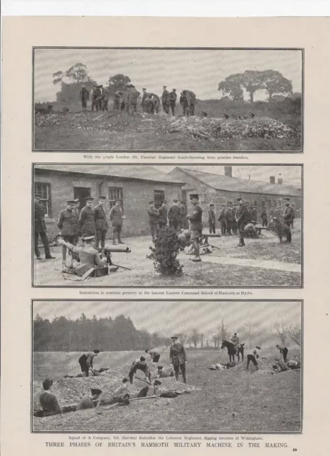 1916 WWI Photo print MAKING BRITIAN'S MAMMOTH MILITARY MACHINE. 3 regiments