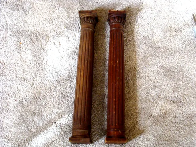17.6" Pair of Antique Solid Mahogany Wood Posts/Pillars/Columns/Balusters