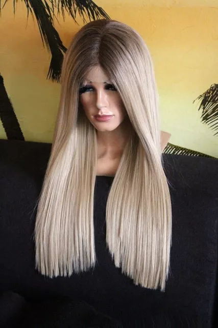 Perücke Lace wig Ombre braun blond glatt helllbond lang glatt neu wie Echthaar