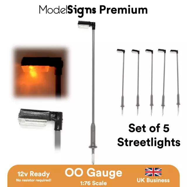 ModelSigns Premium - Set of 5 LED Street lights Lamp post Model Railways OO HO