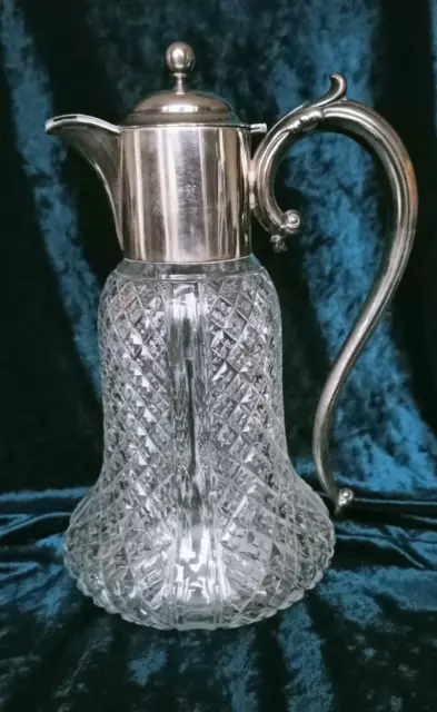 Victorian claret jug silver and hobnail cut bell bottom c1899