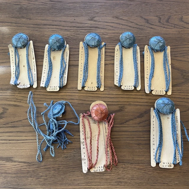 NOS 3 Wired Cord Picture Mirror Hanger Tassle New Vintage Blue
