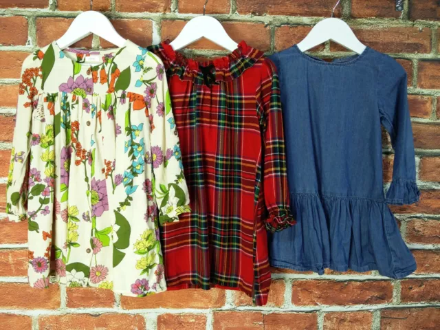 Girls Bundle Aged 3-4 Years 100% Next Denim Tartan Floral Party Dresses 104Cm