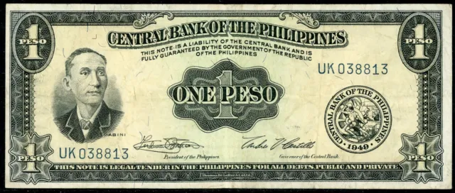 1949 The Philippines 1 One Peso Signature 6 VF - FREE COMBINED POST