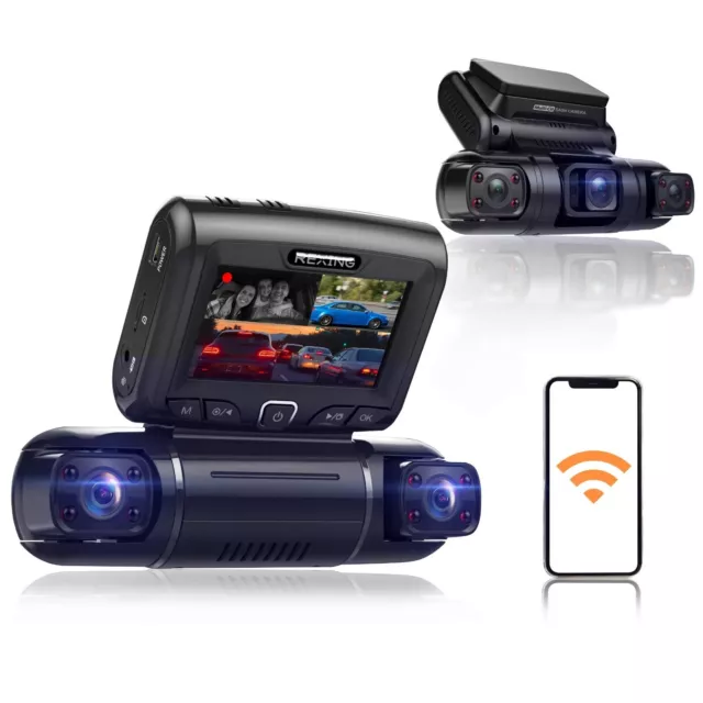 Pelsee P2 Trio 3 Channel 4K WiFi Dash Cam, 4K+1080P+1080P Front Inside Rear Triple Car Camera, 4K+1080P Dual Dashcam, IR Night Vision, 5G Wi-Fi