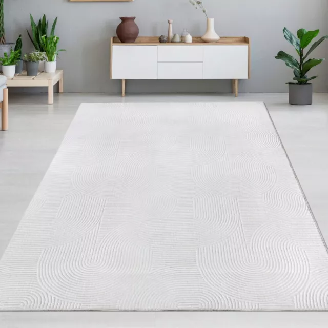 Preciosa alfombra cálida con elegantes líneas en blanco