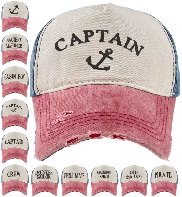 Baseball Cap Cotton Adjustable Strap Captain Yachting Summer Hat Navy Red