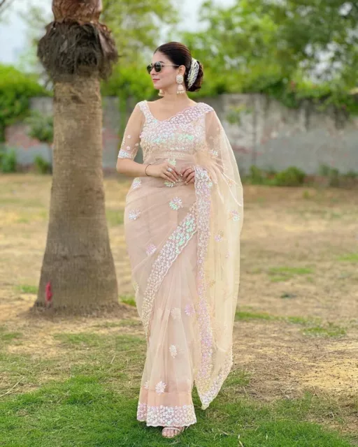 Saree Blouse Nouveau Net Sari Indien Pakistani Mariage Designer Bollywood...