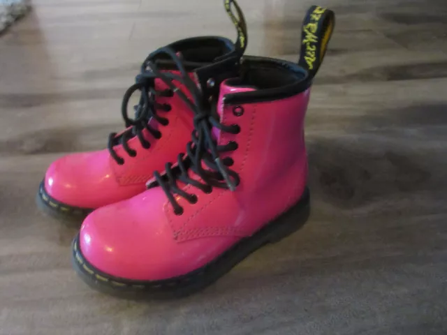 Dr Martens Brooklee Hot Pink Patent Leather Boots ~ Toddler Kids Size US 8