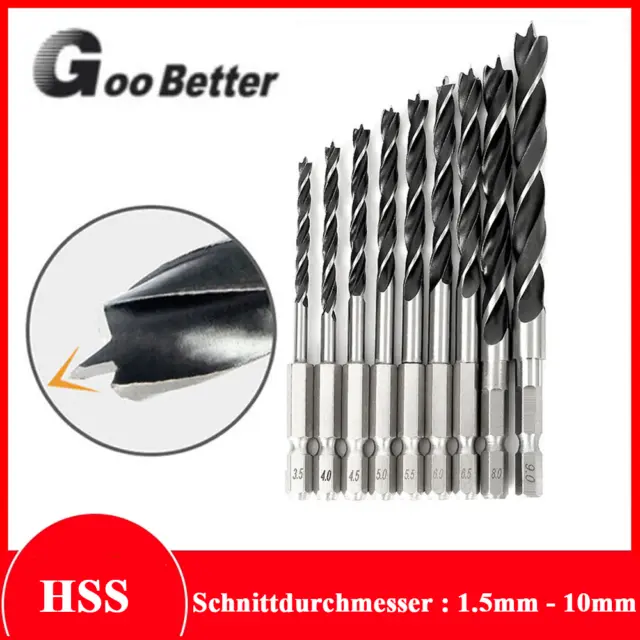 1.5mm - 10mm Holzbohrer Spiralbohrer HSS Bohrer Bits Bohrer Sechskantschaft Holz