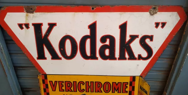 Vintage Original Porcelain Enamel Sign Kodak Verichrome Film Cutout Germany 1940