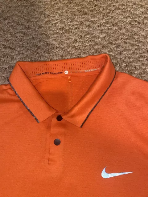 Nike Dri Fit Tiger Woods Size Mens Extra Large XL Orange Golf Shirt Fallen Oak