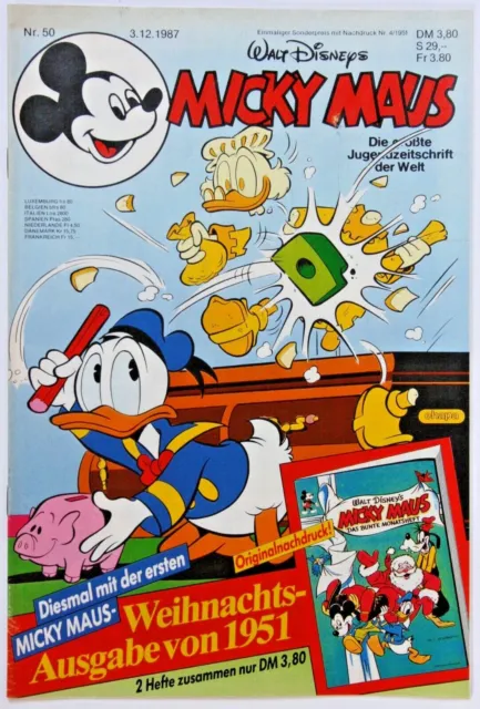 1 Micky Maus HeftNr. 50 aus 1987, Zustand 1-2, vollständig aber ohne Sonderheft