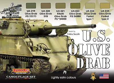 LifeColor U.S. Olive Drab Paint Set (22ml x 6) [LC-CS11]