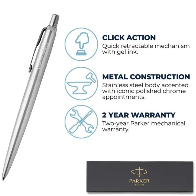 Personalized Engraved Genuine Parker Jotter Silver Chrome Trim CT free Gift Box