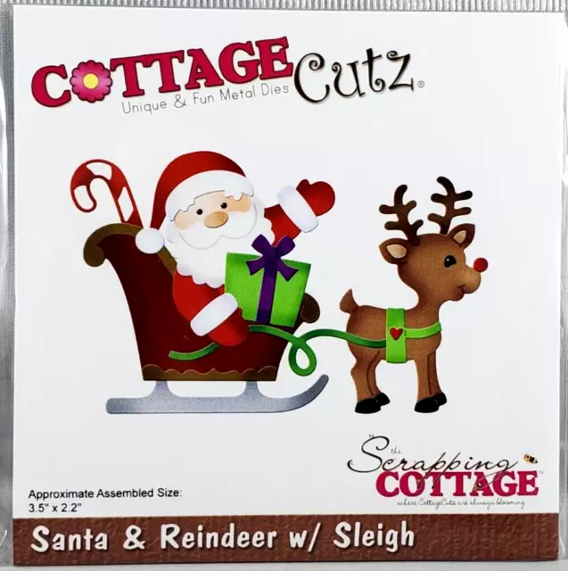 Santa & Reindeer W/Sleigh Christmas CottageCutz Metal Die CC-668 Retail 19.95
