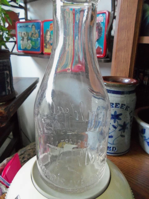 Ideal Dairy Farms Milk Bottle- Union, N.j.- One Qt.-Clear- Wt. Two Pounds.