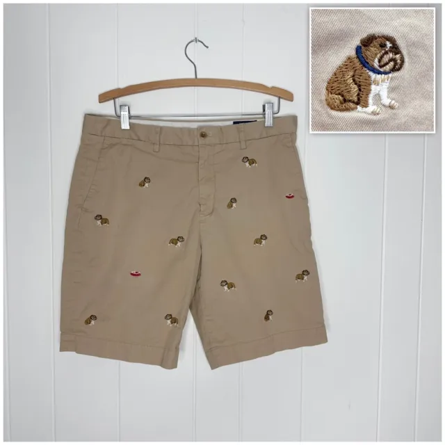 Polo Ralph Lauren - Mens 34 BULLDOG Embroidered Stretch Classic Fit Chino Shorts