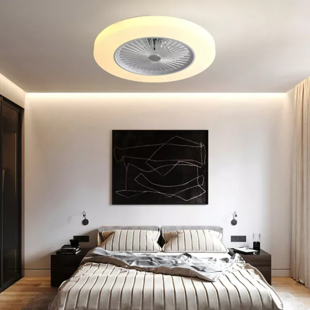 Modern Invisible Ceiling Fan LED Light Remote Control Dimmable Chandelier Lamp