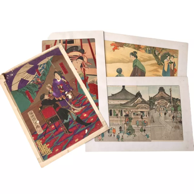 Ukiyo-e  Antique Japanese Woodblock 4 Prints Lot Bijin-ga Chikanobu Youshu