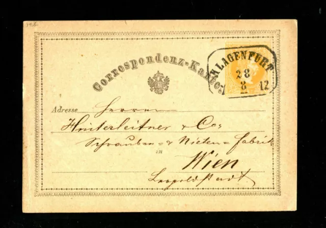 Österreich  1872   "Klagenfurt"  klar auf gelber Ganzsache   (#6283)