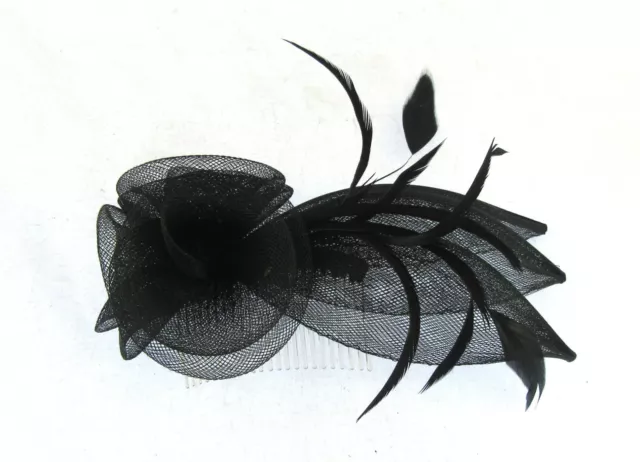Fascinator coiled black on a comb Weddings, Races, Ladies Day