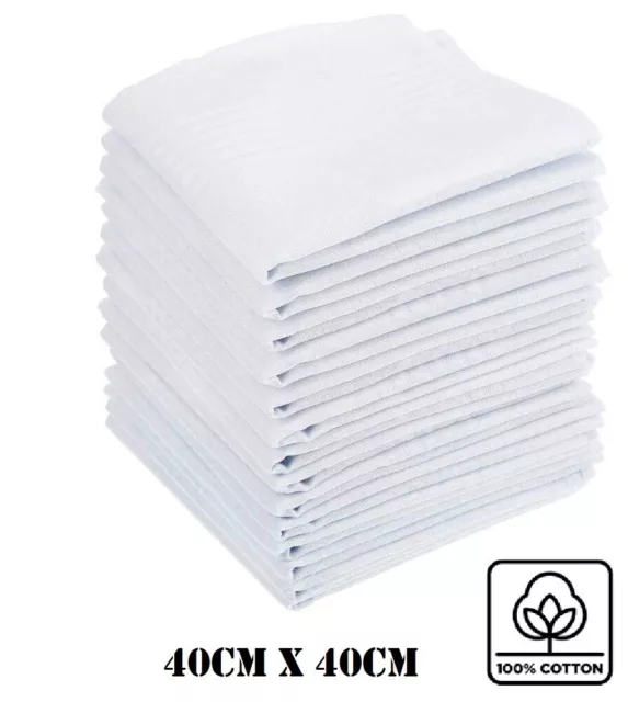 Mens Handkerchief 100% Soft Cotton Large Pure White Pocket Squares Hankies Packs