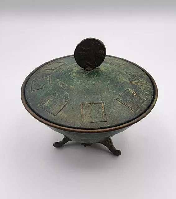 Vintage Oppenheim Israel Brass Verdigris Enamel Covered Sugar/Candy Bowl Dish