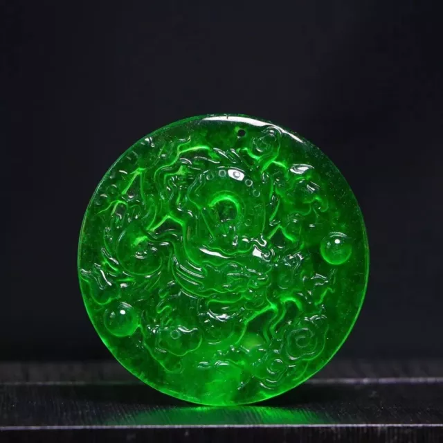 Certified Natural High Ice Green  Jade Jadeite carving dragon Pendant&Necklaces