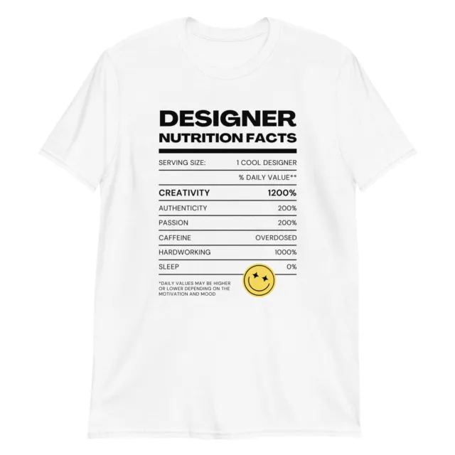 Designer Nutrition Facts Creativity Caffeine Passion Womens Mens Unisex T Shirt