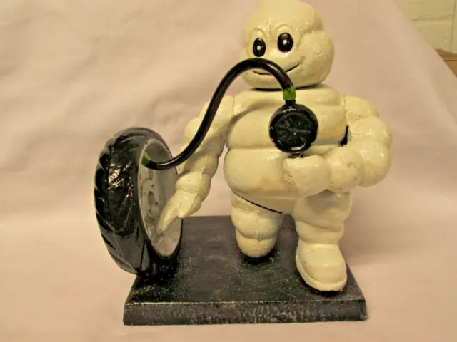Michelin Man Bibendum Inflating Tire Moveable Head Cast Iron 6.5" Tall Statue