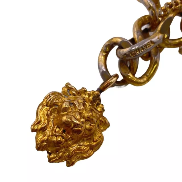 CHANEL Necklace BELT AUTH Coco CC Pendant Choker Vintage Gold Lion From Japan