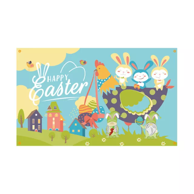 Easter Banner Cartoon Bunny Chicken Eggs Flower Pattern Festival Yard 3