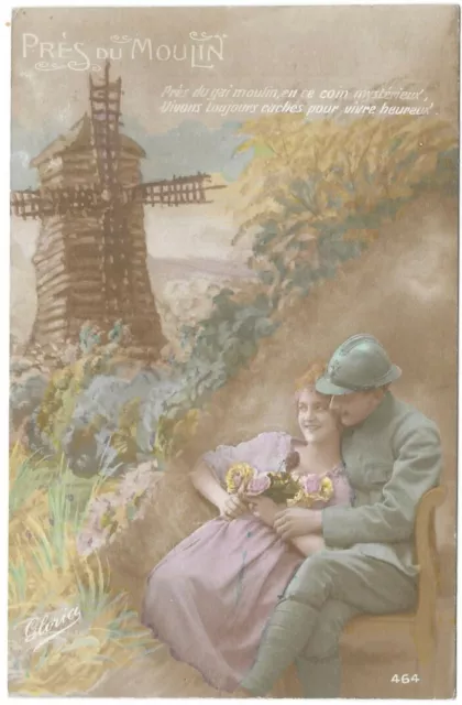 CPA Fantaisie "Près du Moulin" colorisée écrite en Avril 1918 collection Gloria