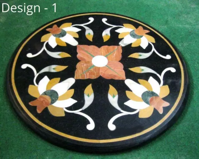 12" Black Marble Center Table Top Unique Design Inlay Work round Coffee Table