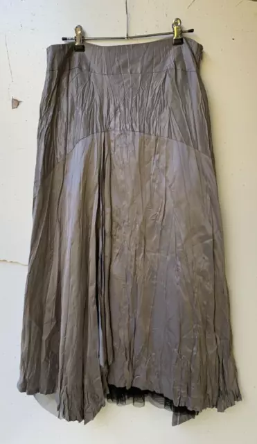 LISA LAW Womens 90s Silver Shiny Asymmetrical Hem Midi Skirt Size 12 Made in NZ