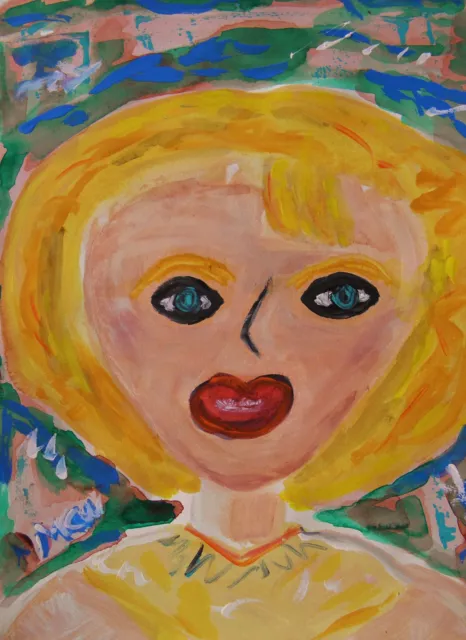 ORIGINAL Girl Naive RAW BRUT Folk Outsider Mary Carol art MCW Primitive