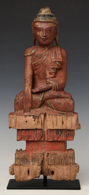 18th Century, Shan, Antique Burmese Wooden Seated Buddha