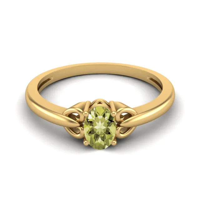 14k Gelbgold 6x4MM Ovale Form Zitrone Quarz Solitaire Damen Versprechen Ring
